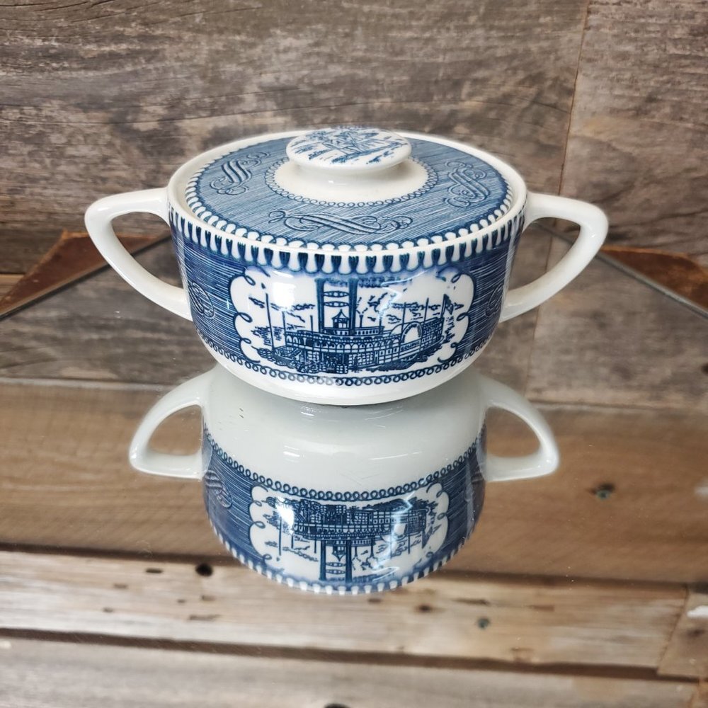 Currier & Ives Vintage Sugar Bowl & Lid